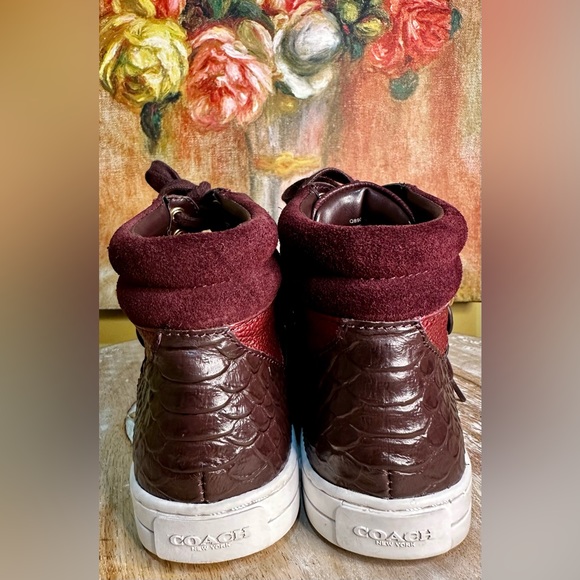 EUC Coach “Pembroke Patchwork” High top Leather Sneakers. Oxblood Size 5 - Picture 6 of 9
